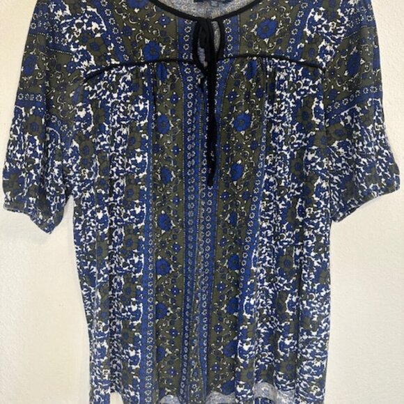 Lucky Linen Blend Peasant Top Blue‎ Green - Picture 4 of 5